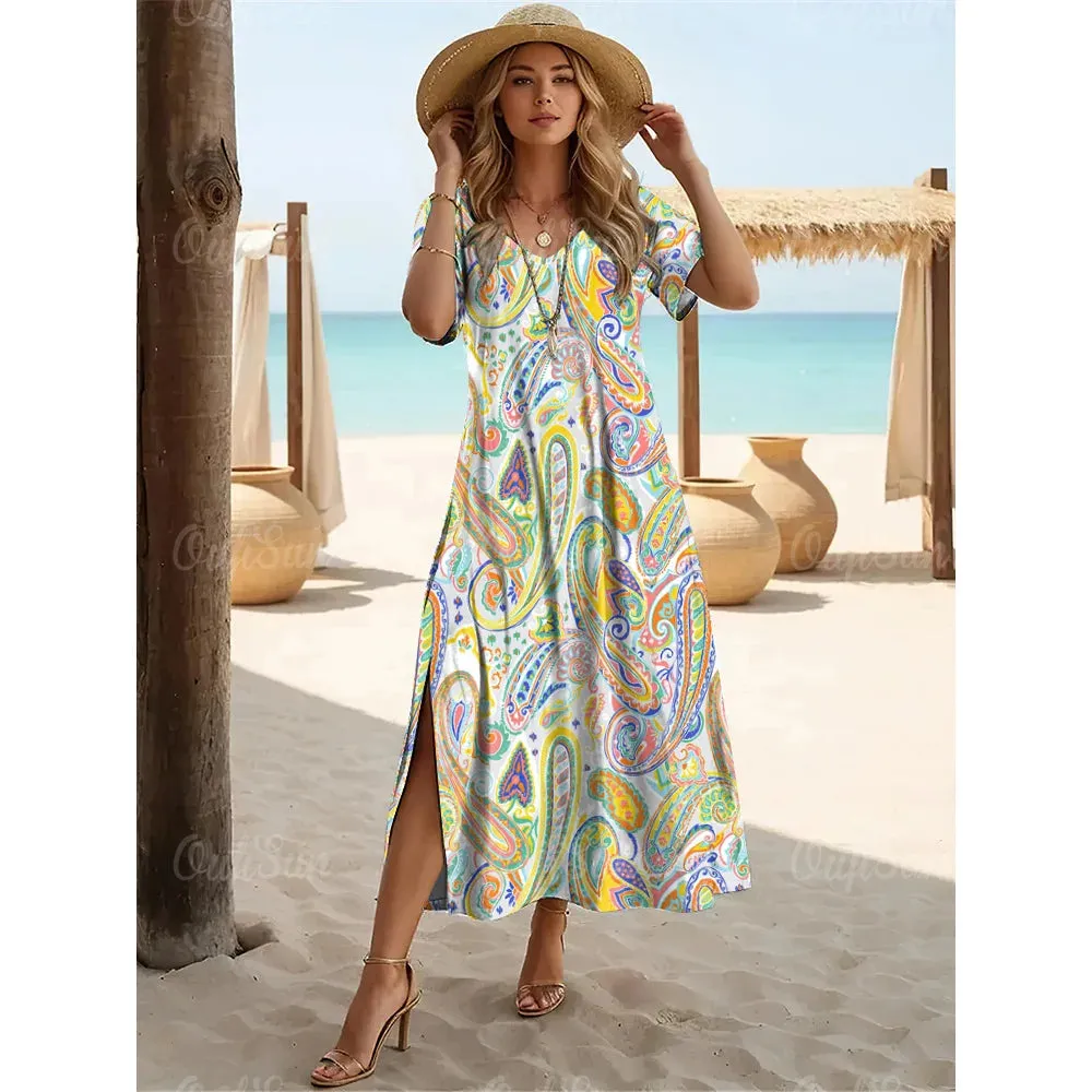 New Paisley Print Plus Size Summer Dresses For Women