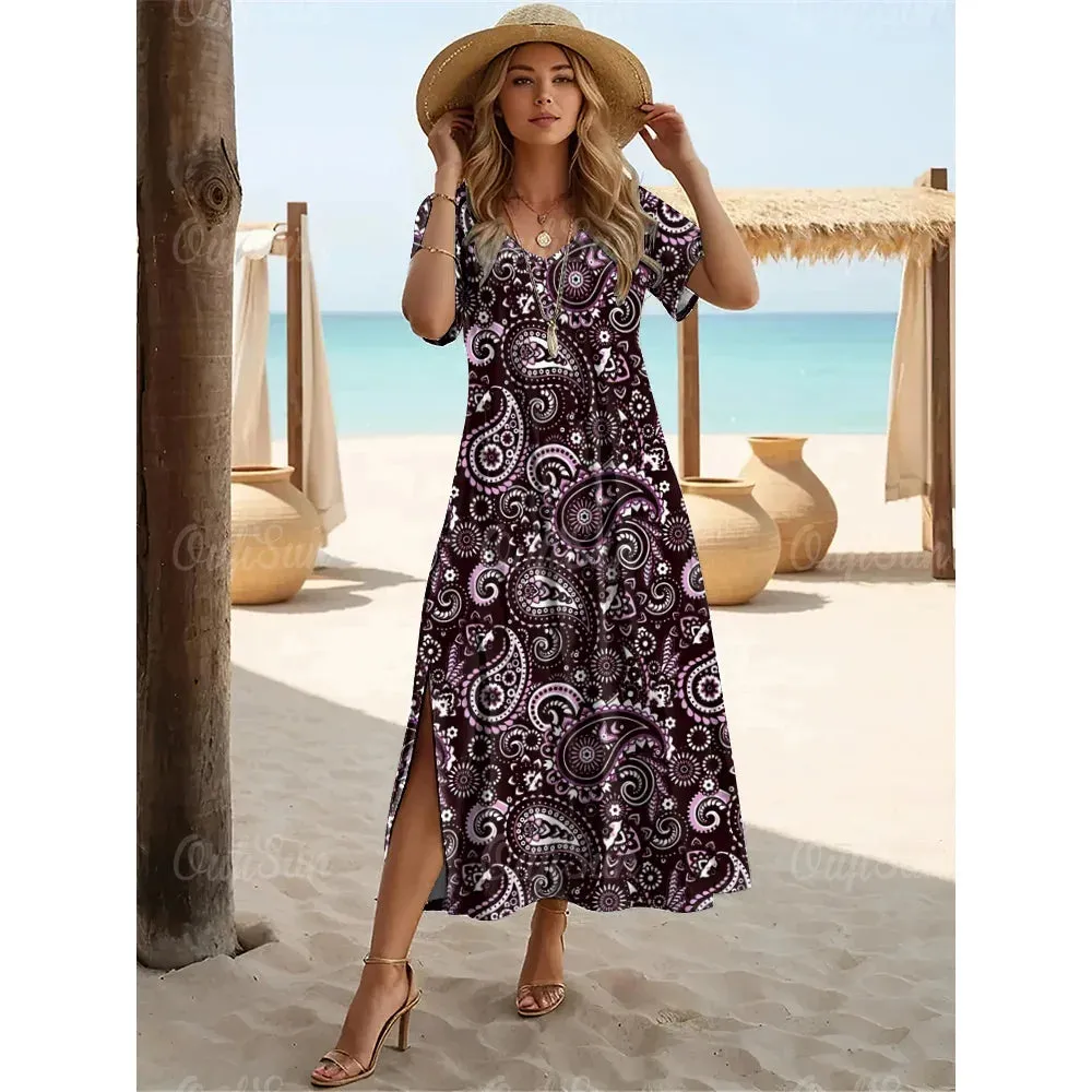 New Paisley Print Plus Size Summer Dresses For Women