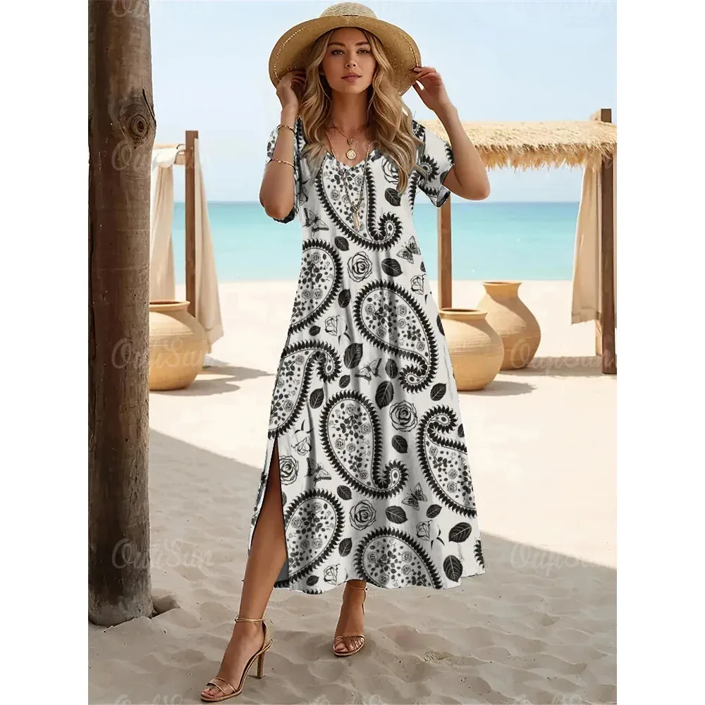 New Paisley Print Plus Size Summer Dresses For Women