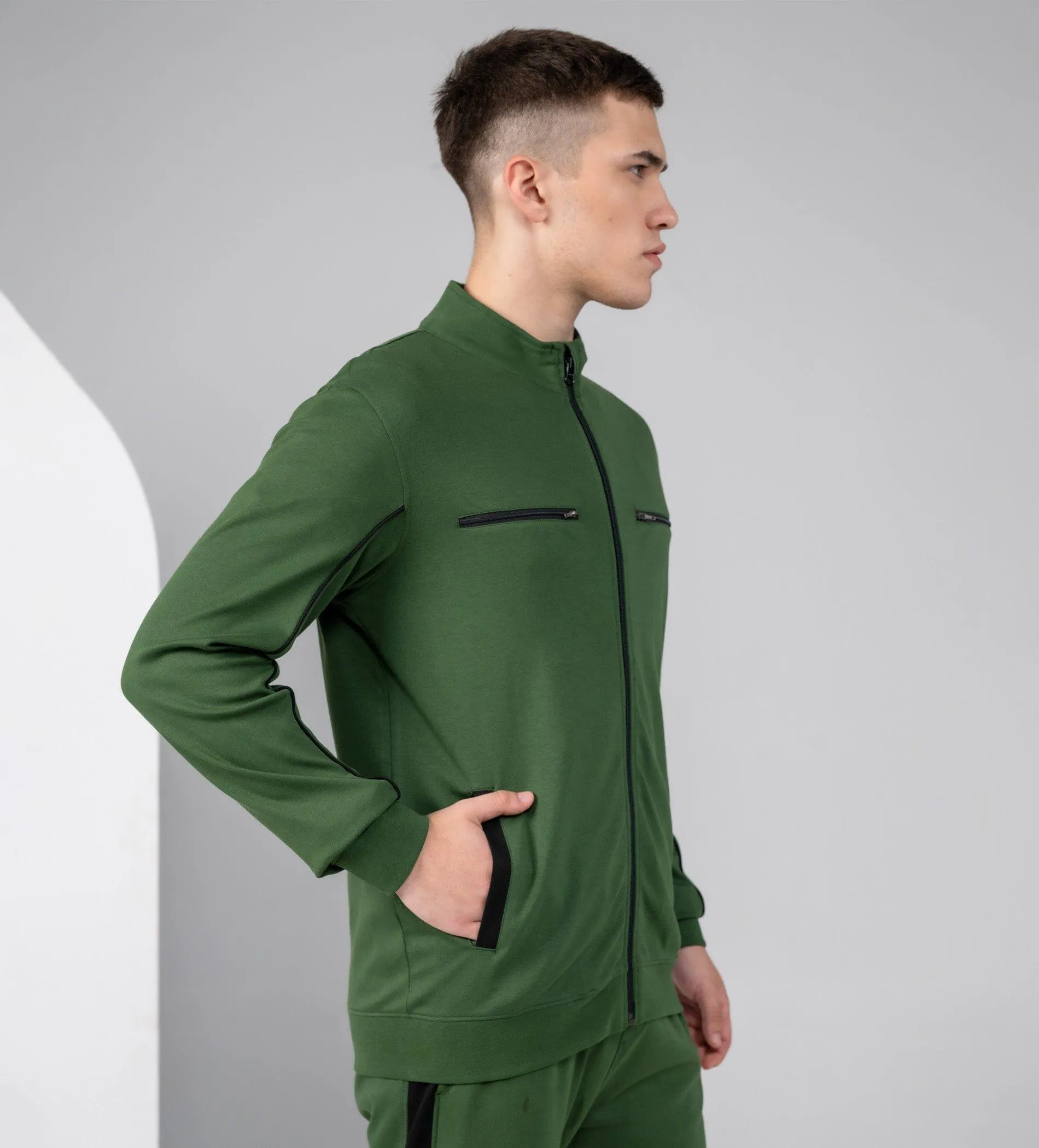 Olive Zipper Play Jacket For Men