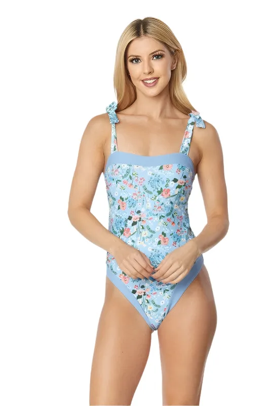 One Piece Bathing Suit Floral Print Tie Straps