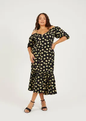 PLUS SIZE FLORAL TIE BACK TIERED MIDI DRESS