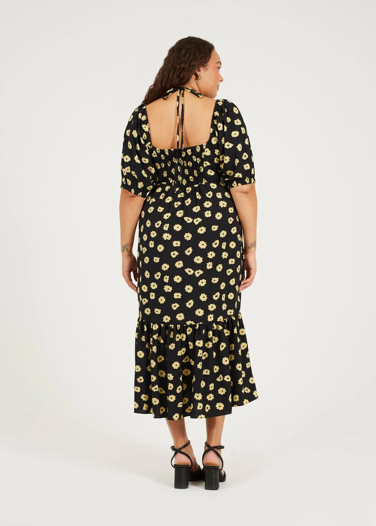 PLUS SIZE FLORAL TIE BACK TIERED MIDI DRESS