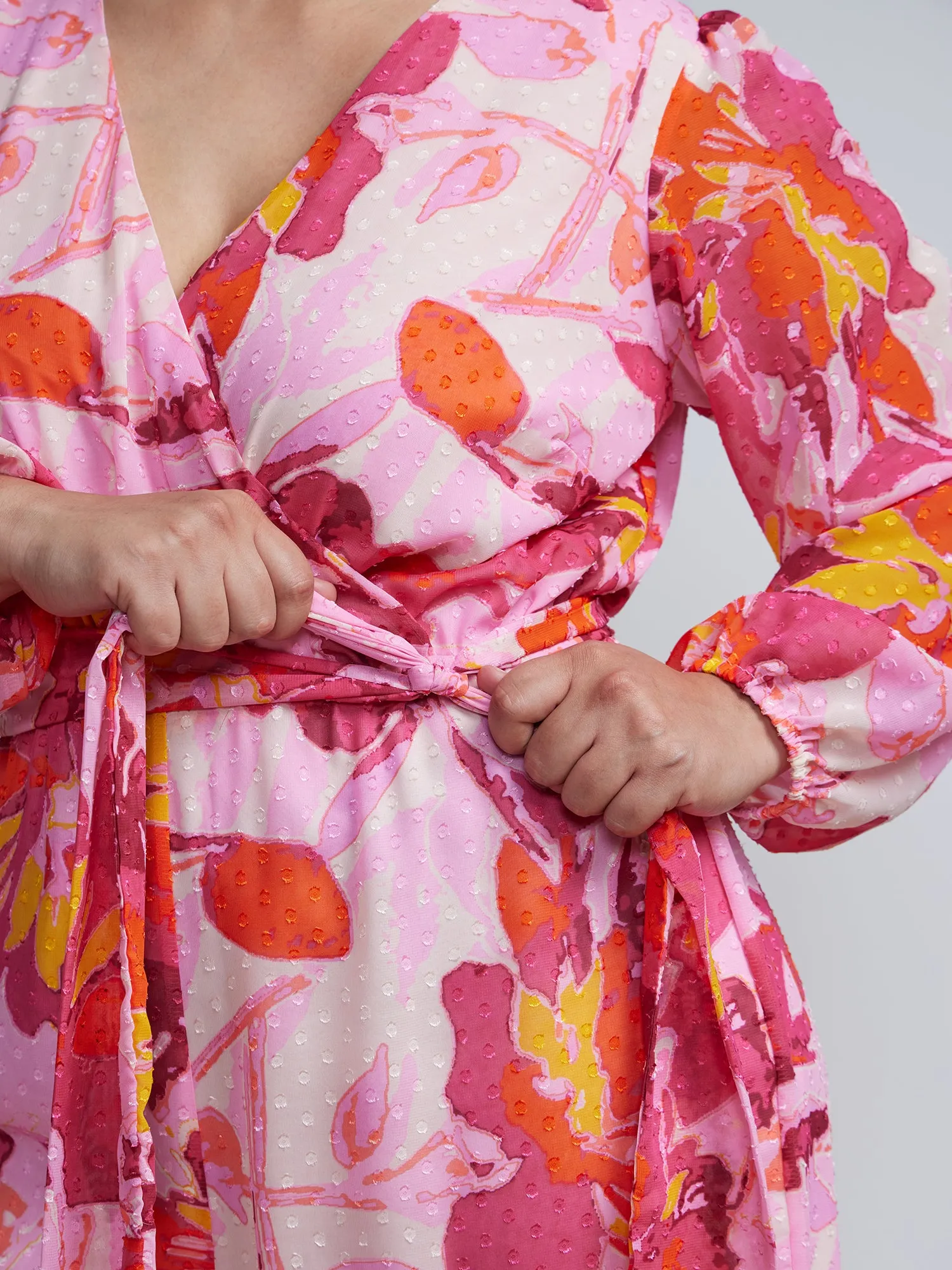 Plus Surplice Neck Knit Floral Jumpsuit