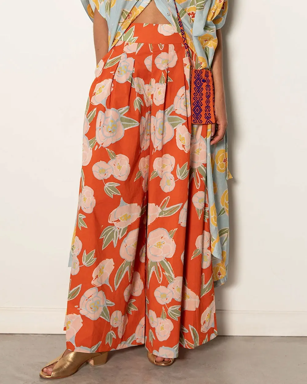 Red Peonies Wide Leg Caro Pant