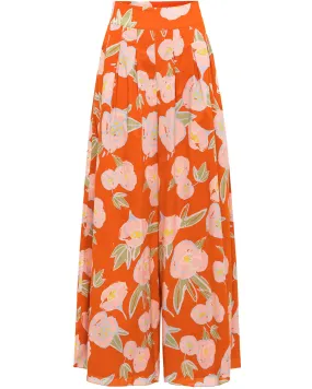 Red Peonies Wide Leg Caro Pant
