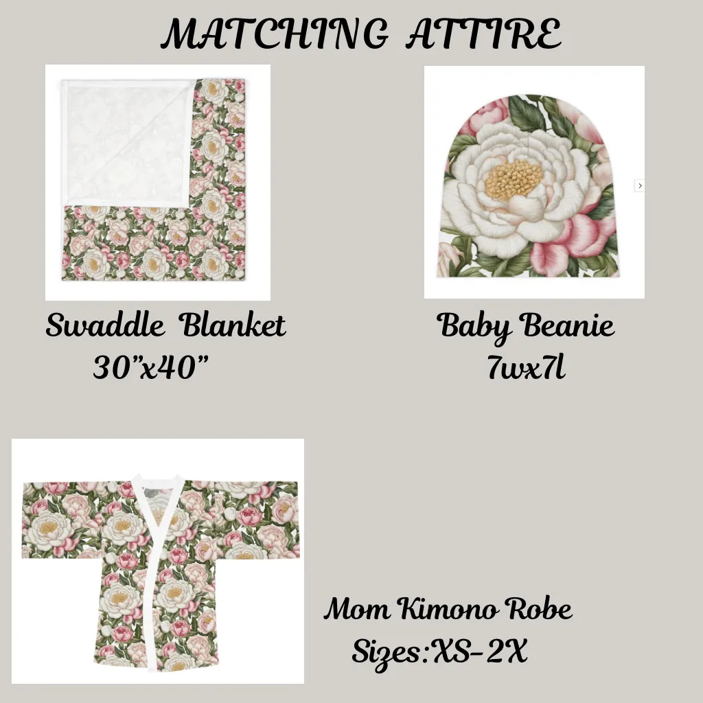 Roses, Flowers and Peonies Matching Long Sleeve Kimono Robe