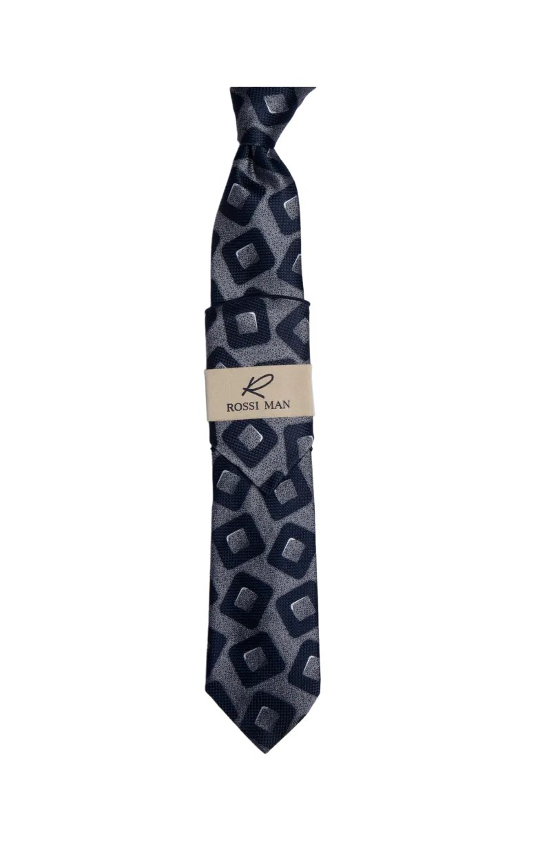 Rossi Man Blue-Gray fashion design Ties and Hanky Set