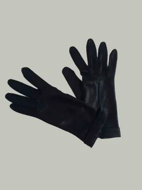 Short Black Satin Gloves - M
