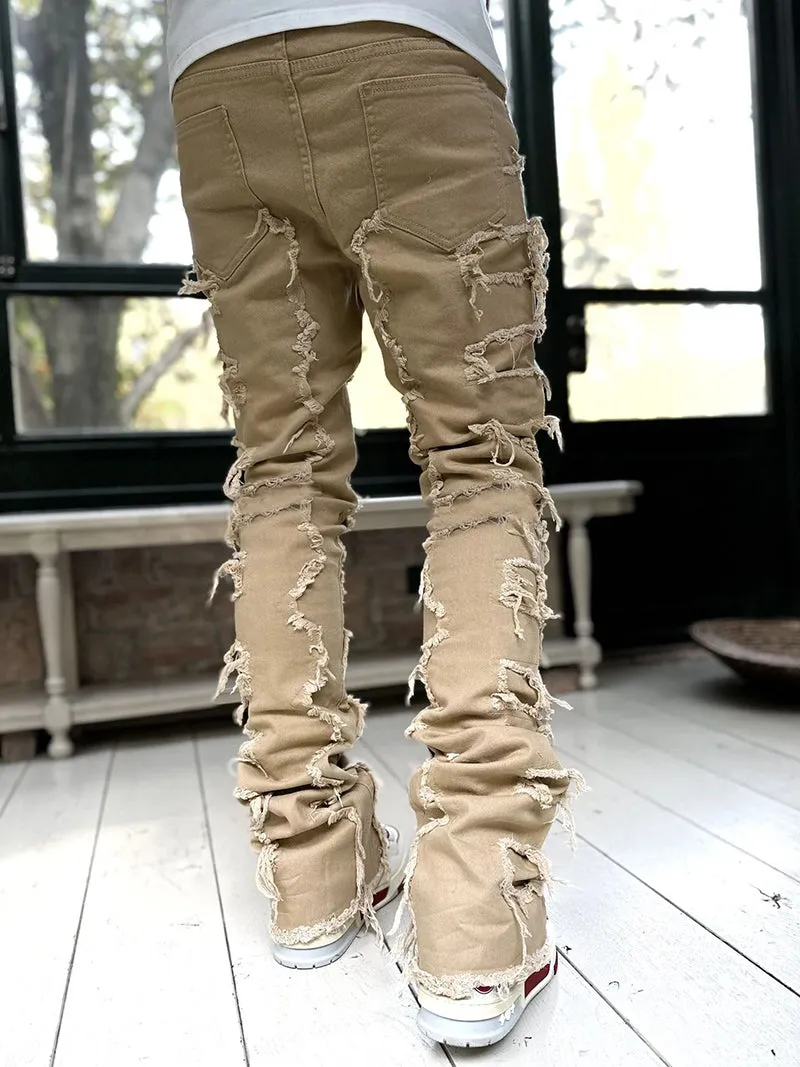 Street Style Patched Stacked Jeans - GlamzLife