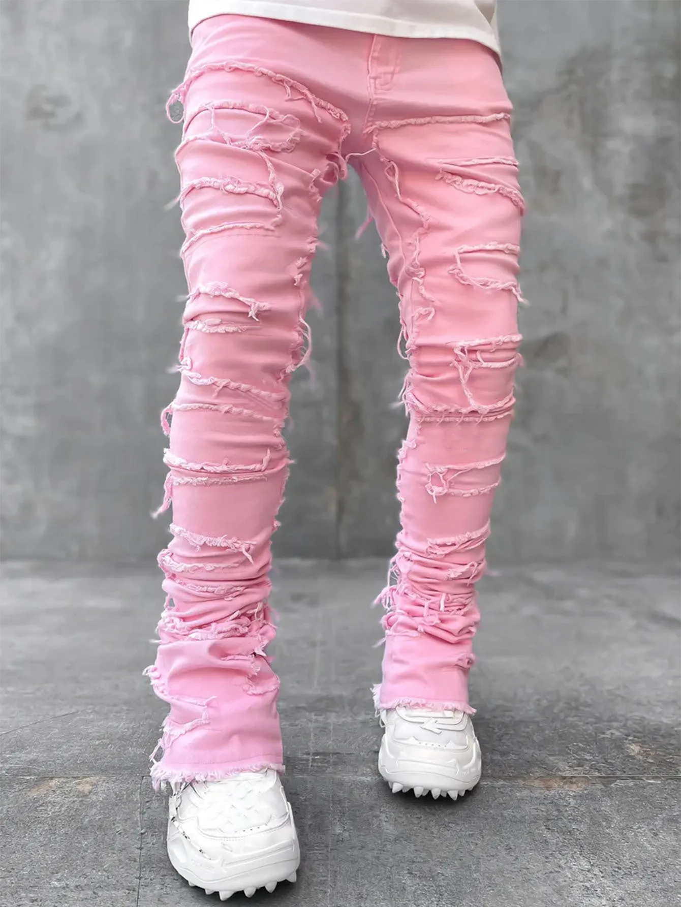 Street Style Patched Stacked Jeans - GlamzLife