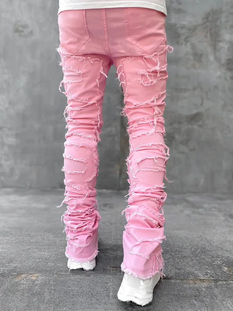 Street Style Patched Stacked Jeans - GlamzLife