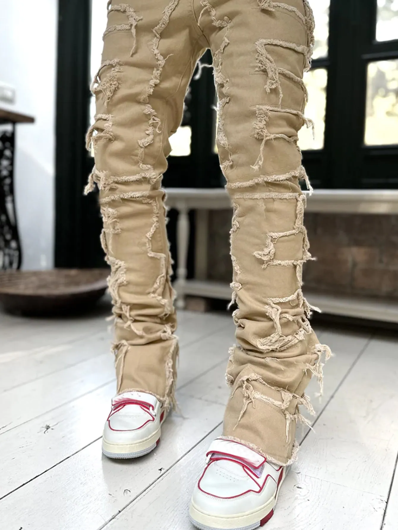 Street Style Patched Stacked Jeans - GlamzLife