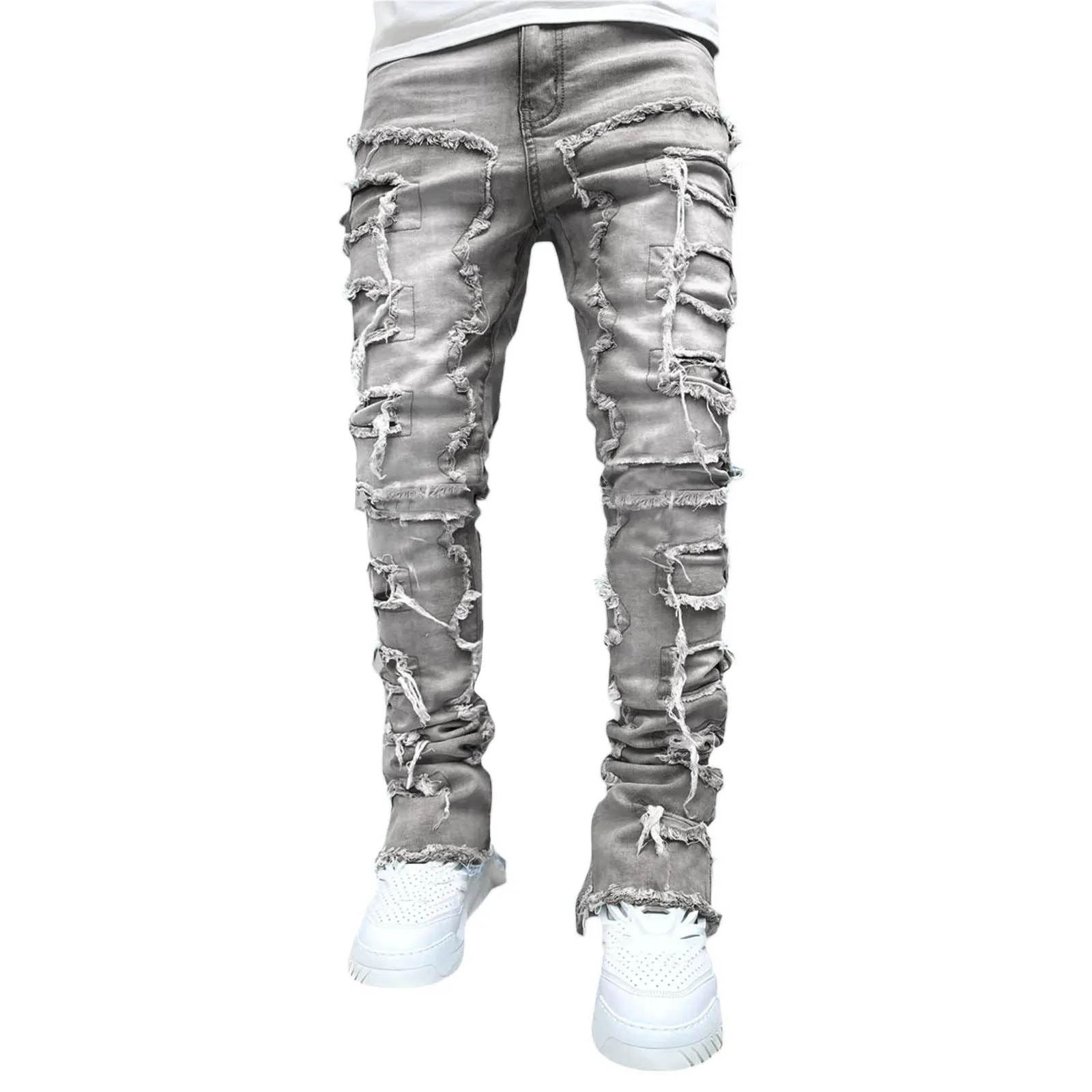 Street Style Patched Stacked Jeans - GlamzLife