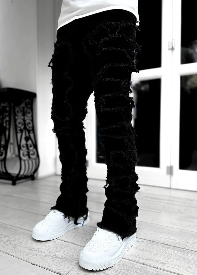 Street Style Patched Stacked Jeans - GlamzLife