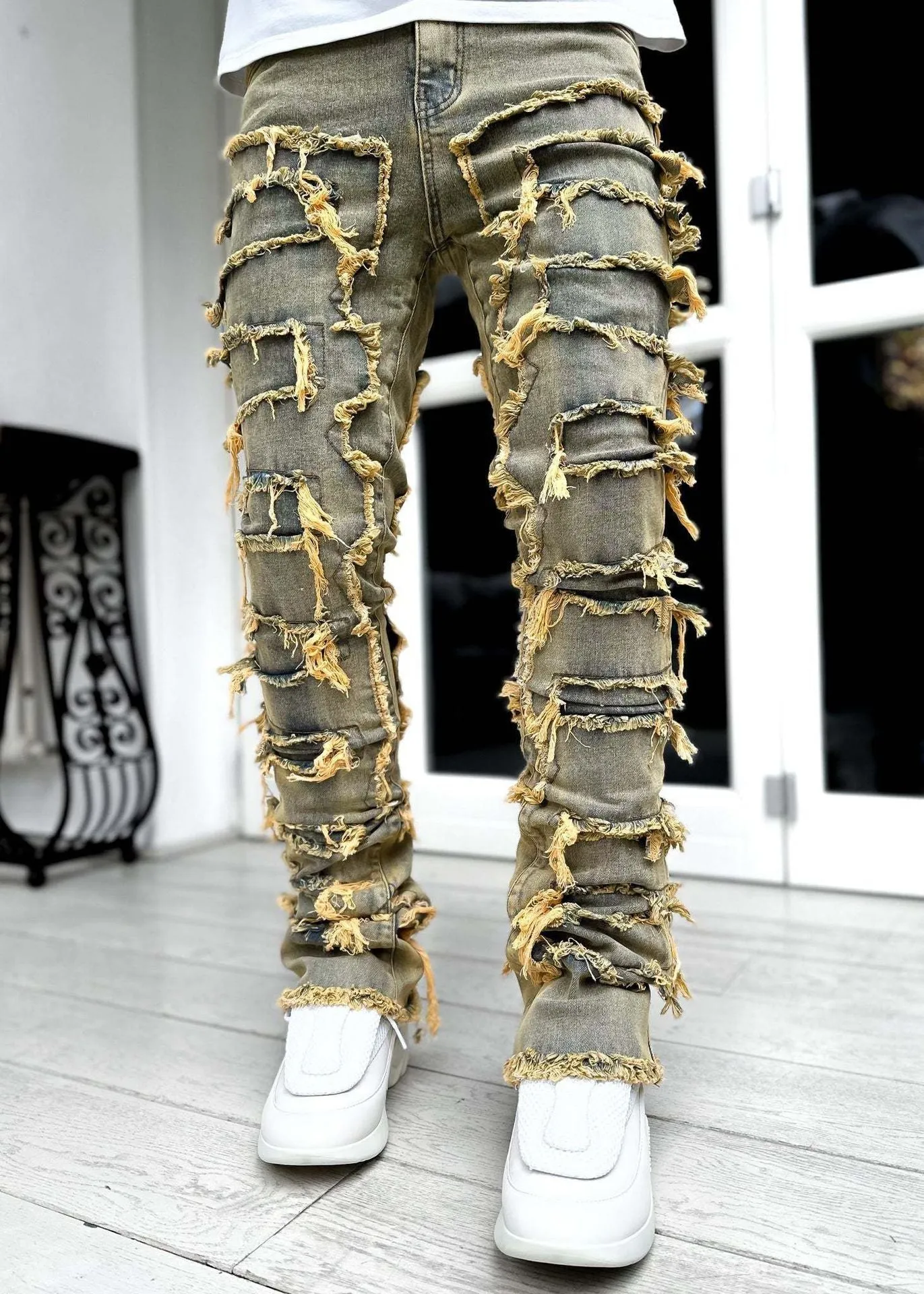 Street Style Patched Stacked Jeans - GlamzLife