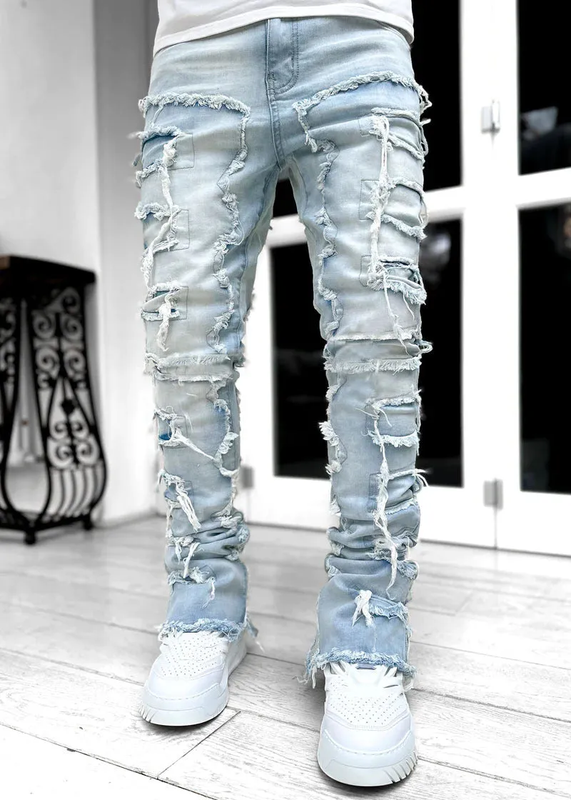 Street Style Patched Stacked Jeans - GlamzLife