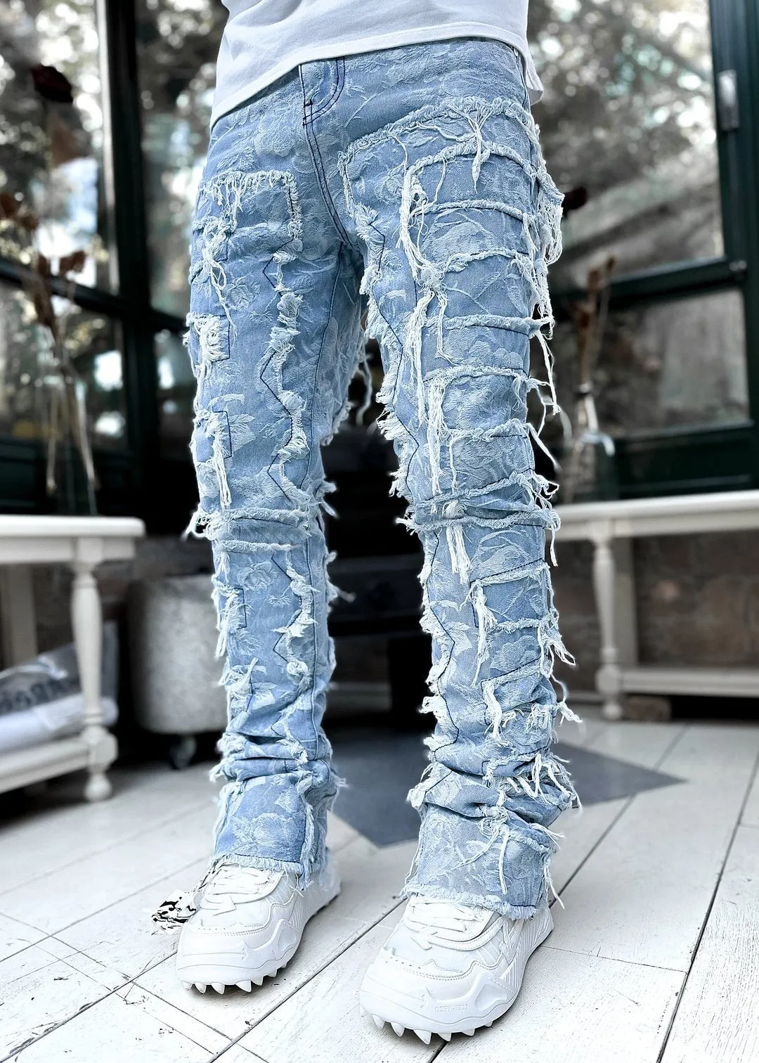 Street Style Patched Stacked Jeans - GlamzLife