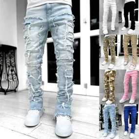 Street Style Patched Stacked Jeans - GlamzLife