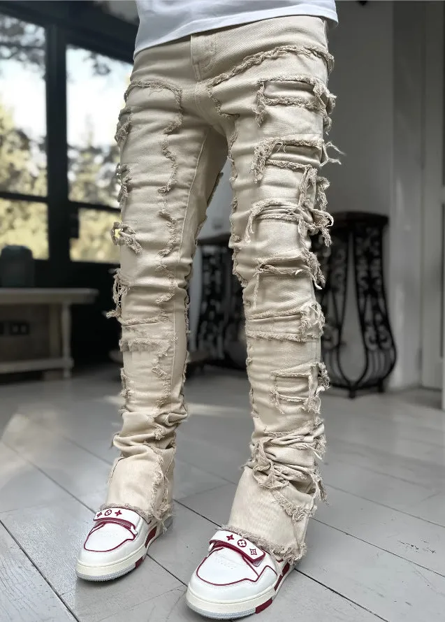 Street Style Patched Stacked Jeans - GlamzLife