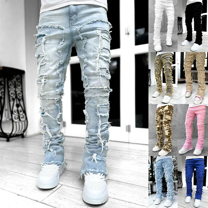Street Style Patched Stacked Jeans - GlamzLife
