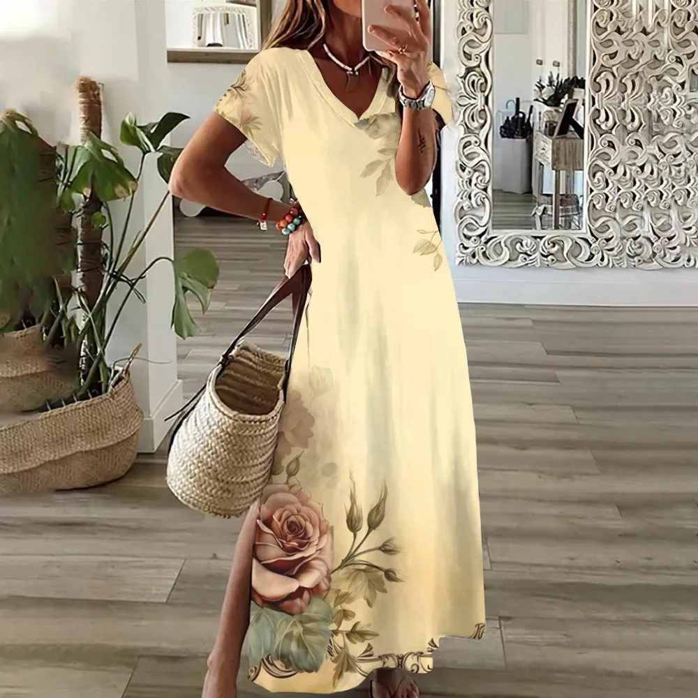 Sunflower Print Floral Graphic Dresses For Women's Plus Size Elegant Midi Dress