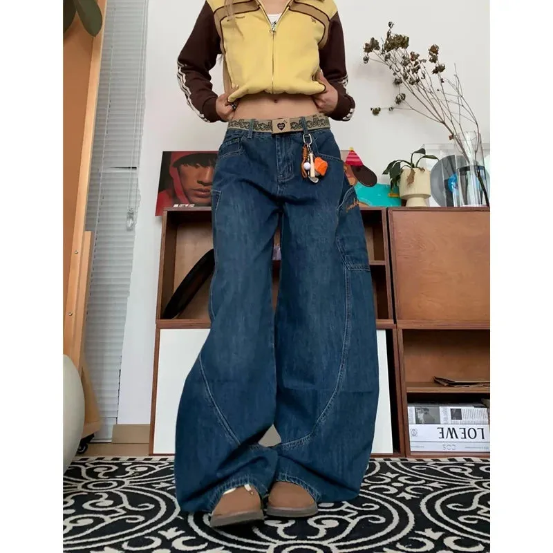 TAVIMART  -  Autumn Women's Casual Solid Harajuku Jeans Y2K Wide Leg Baggy Punk Denim Trouser Vintage Aesthetic Emo Loose Washed Pants