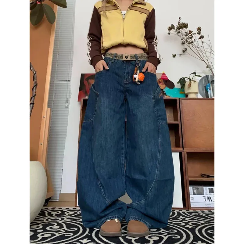 TAVIMART  -  Autumn Women's Casual Solid Harajuku Jeans Y2K Wide Leg Baggy Punk Denim Trouser Vintage Aesthetic Emo Loose Washed Pants