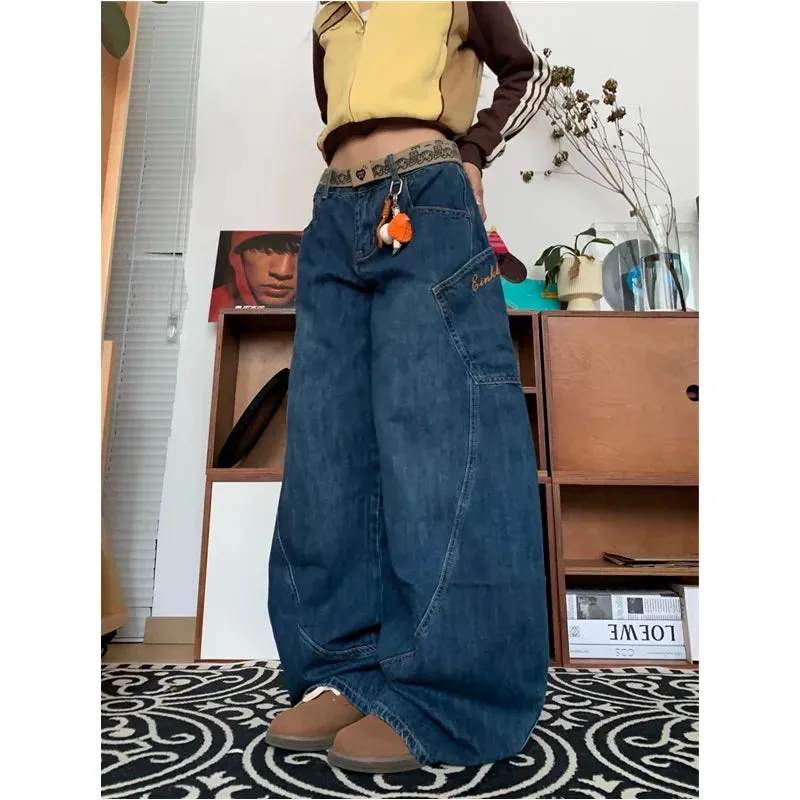 TAVIMART  -  Autumn Women's Casual Solid Harajuku Jeans Y2K Wide Leg Baggy Punk Denim Trouser Vintage Aesthetic Emo Loose Washed Pants