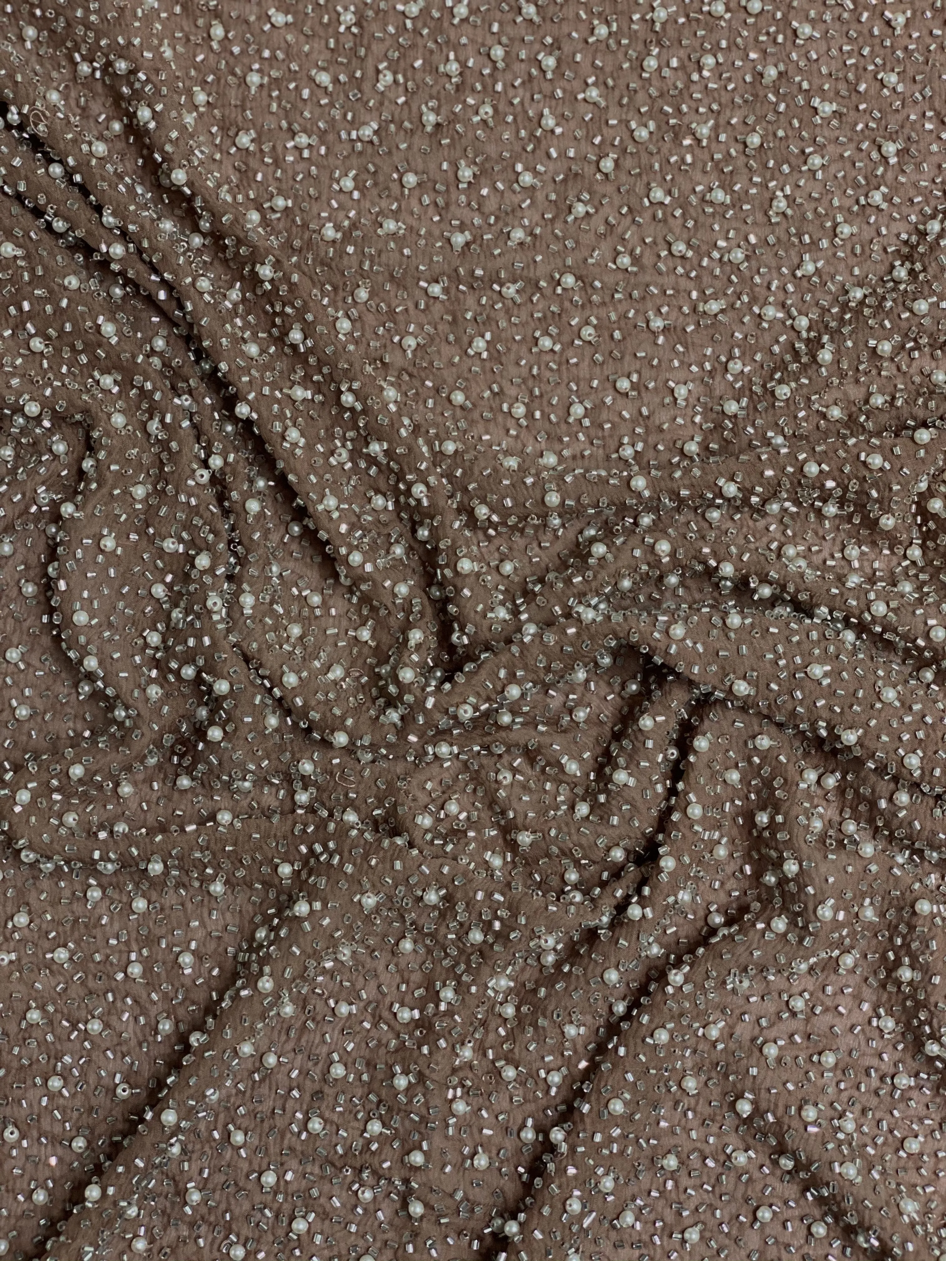 Tawny Birch Sequin & Beads On Silk Chiffon JEC-011-29 Fabric
