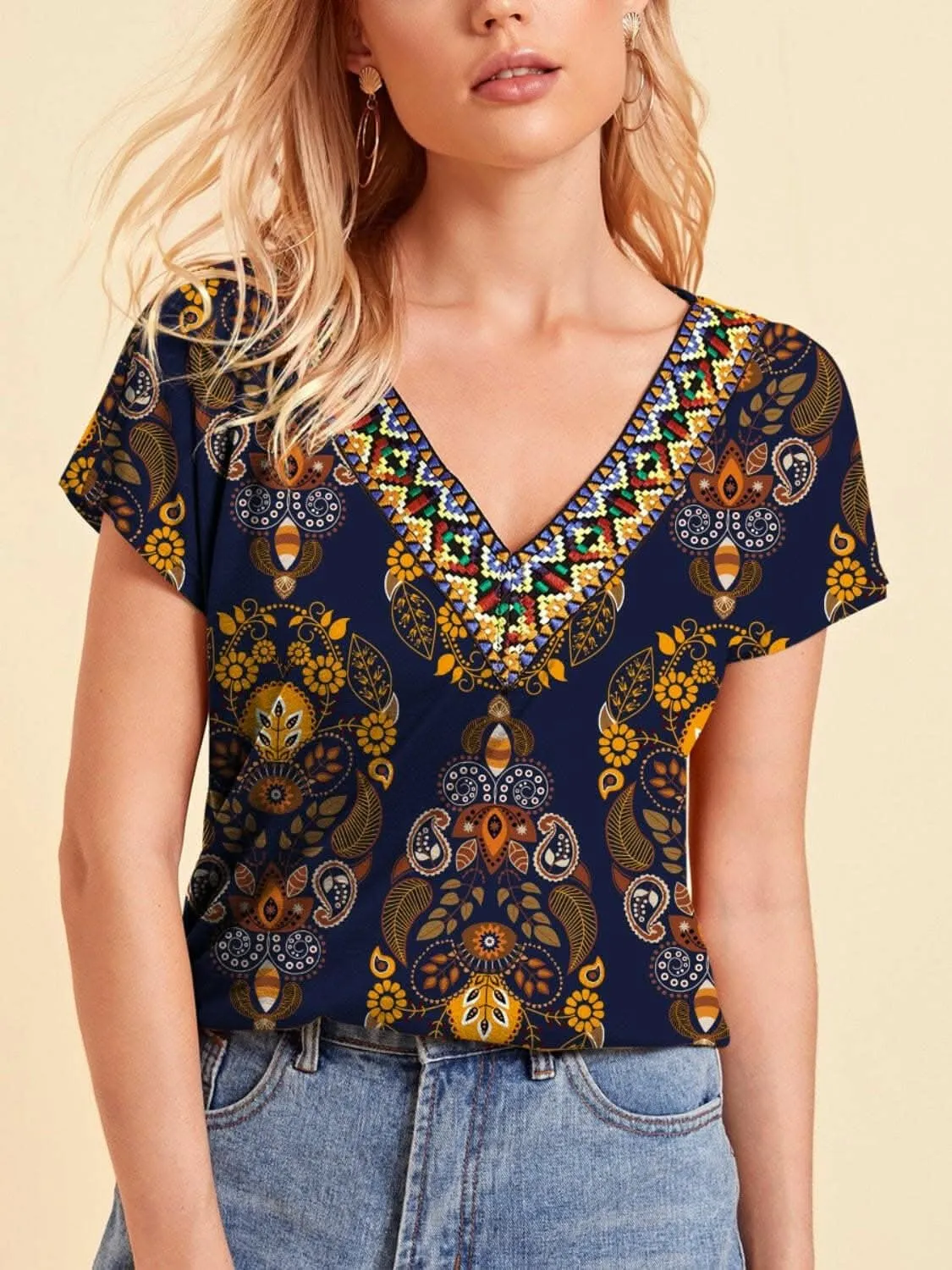 Vibrant V-Neck Tee for Women