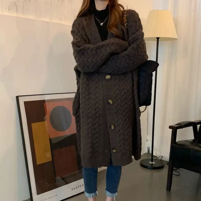Vintage Twisted Casual Long Knit Cardigan