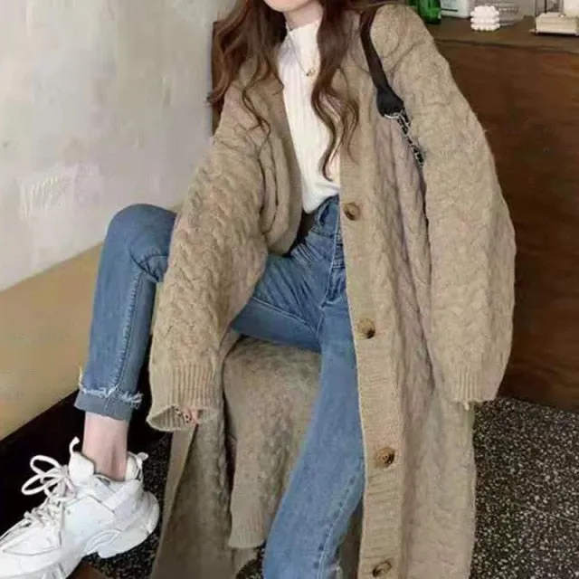 Vintage Twisted Casual Long Knit Cardigan