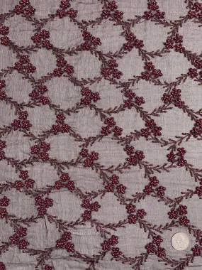 Wine Sequin & Beads On Silk Chiffon JEC-051-12 Fabric