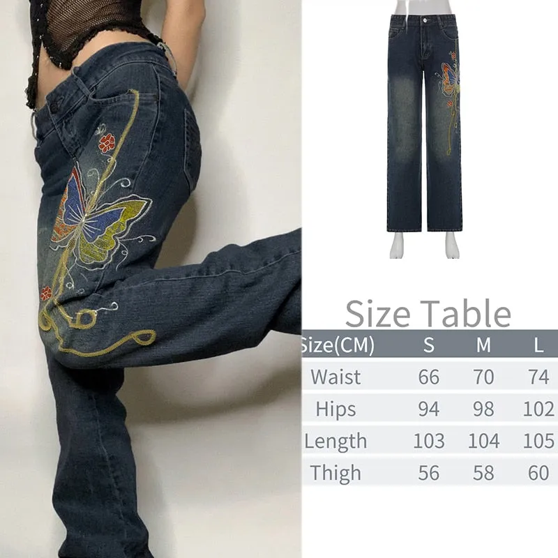 Wjczt Tawnie Printed Baggy Y2K Jeans Women's Low Waist jeans Autumn Winter Oversize Wide Leg Baggy Pants Casual Cargo Trousers