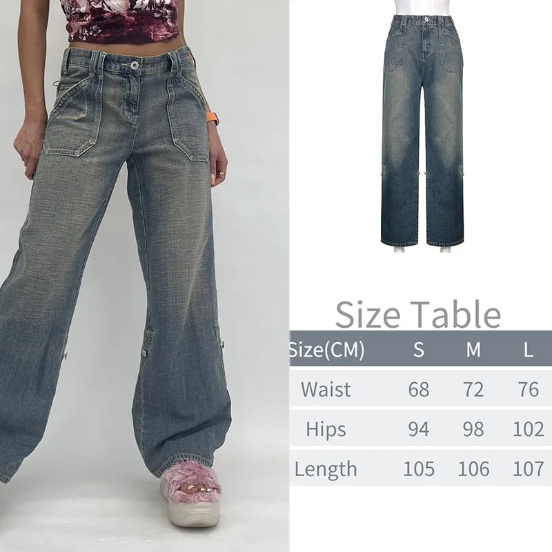 Wjczt Tawnie Printed Baggy Y2K Jeans Women's Low Waist jeans Autumn Winter Oversize Wide Leg Baggy Pants Casual Cargo Trousers