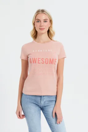 Women Pink Awesome Printed T-Shirt