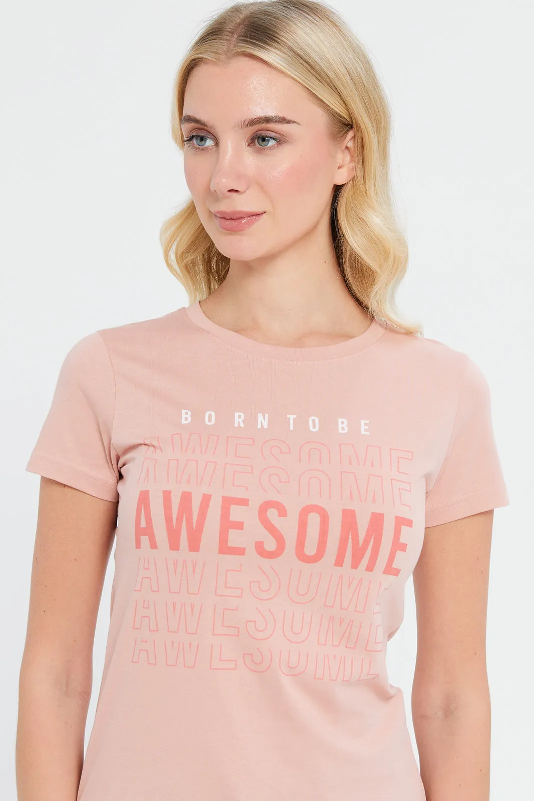 Women Pink Awesome Printed T-Shirt