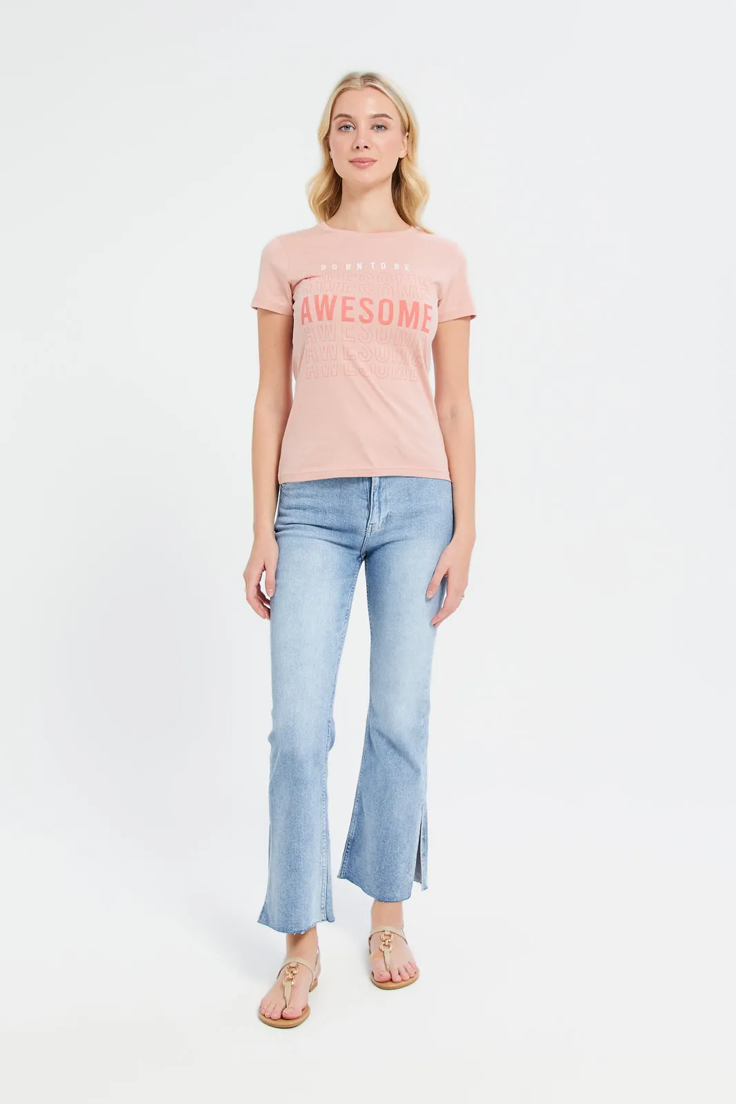 Women Pink Awesome Printed T-Shirt