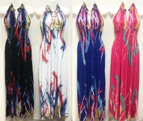 women's long feather printed dresses assorted Case of 12