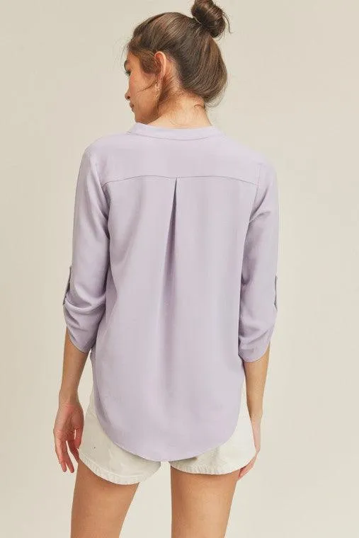Womens Roll Sleeve V-Neck Top