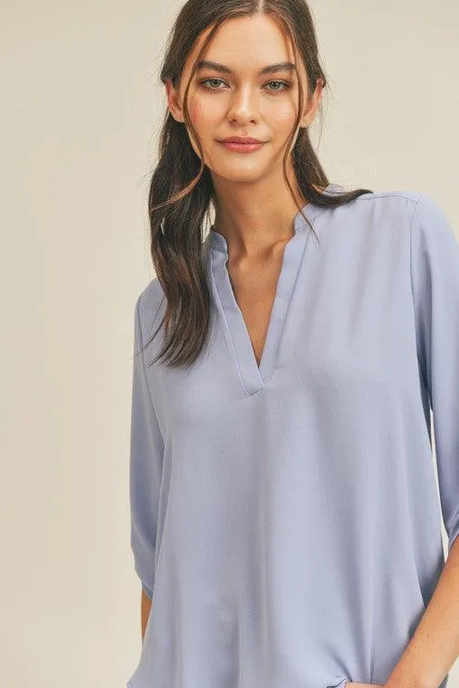 Womens Roll Sleeve V-Neck Top