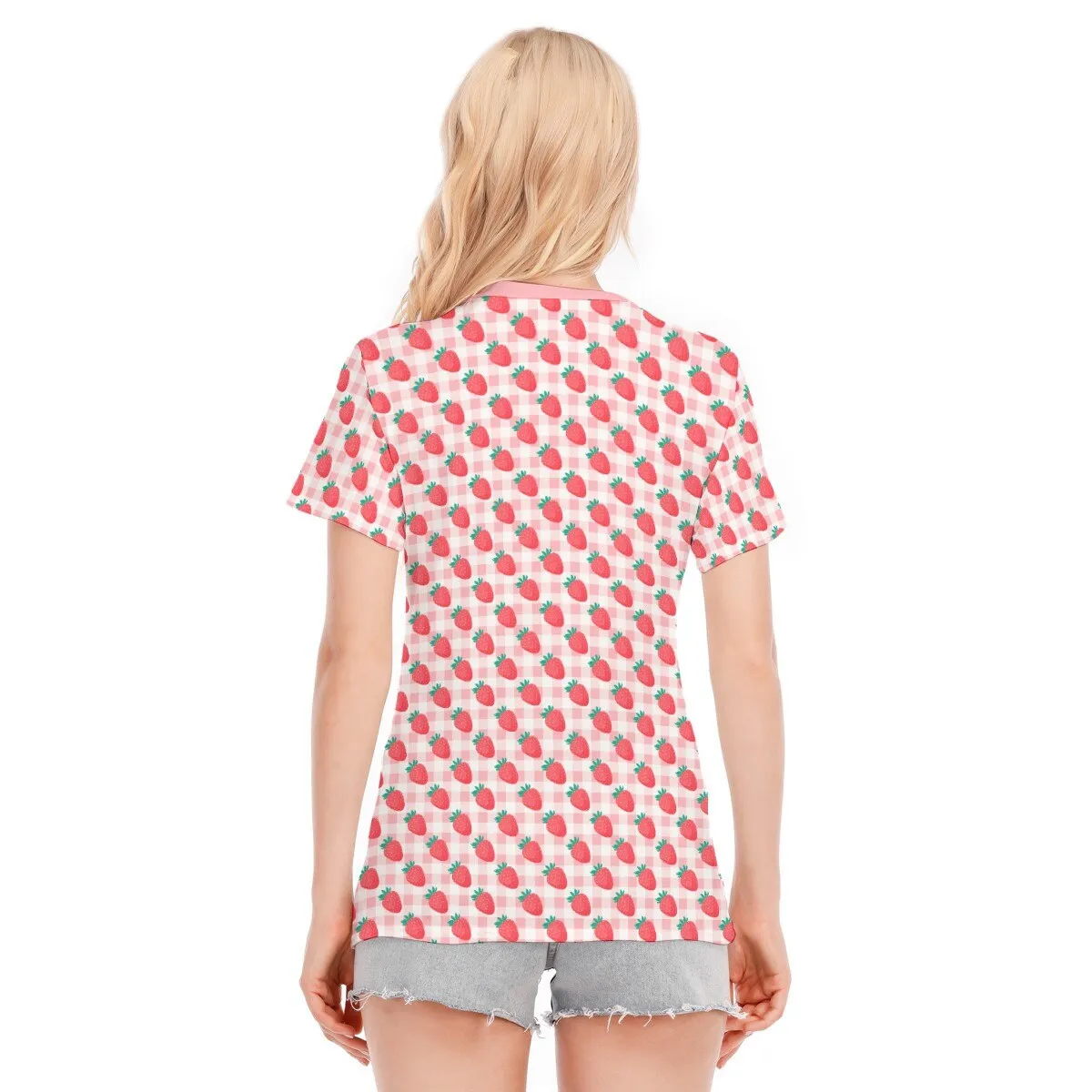Women's tshirt, Strawberry T-shirt, Strawberry Tshirt, Strawberry Top, Pink Top, Pink gingham top,Women's Tops, Pink Top, Kawaii Top