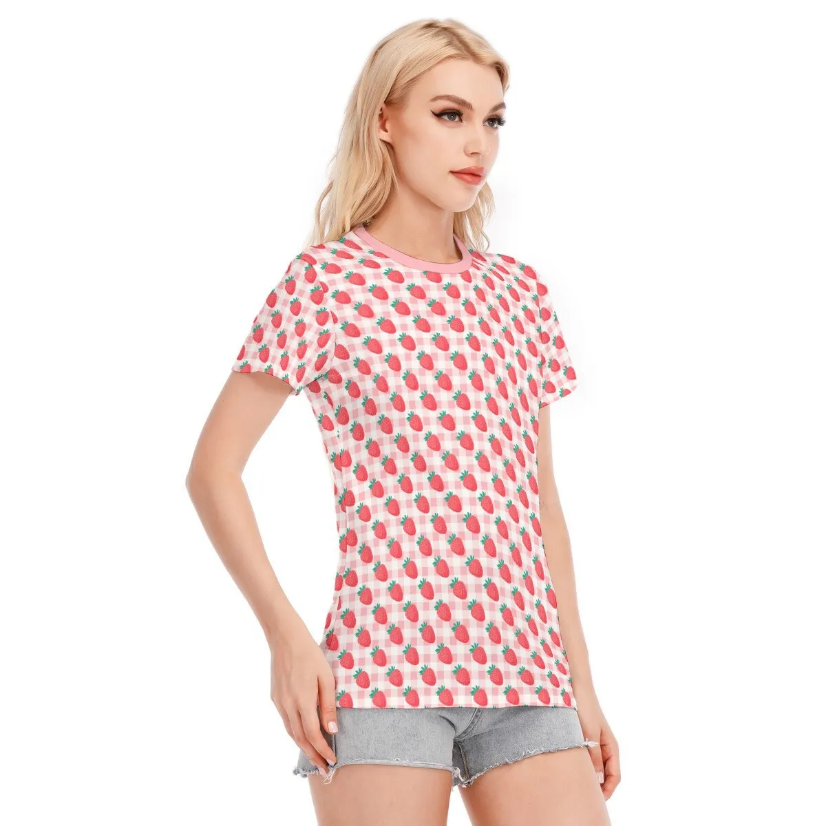 Women's tshirt, Strawberry T-shirt, Strawberry Tshirt, Strawberry Top, Pink Top, Pink gingham top,Women's Tops, Pink Top, Kawaii Top