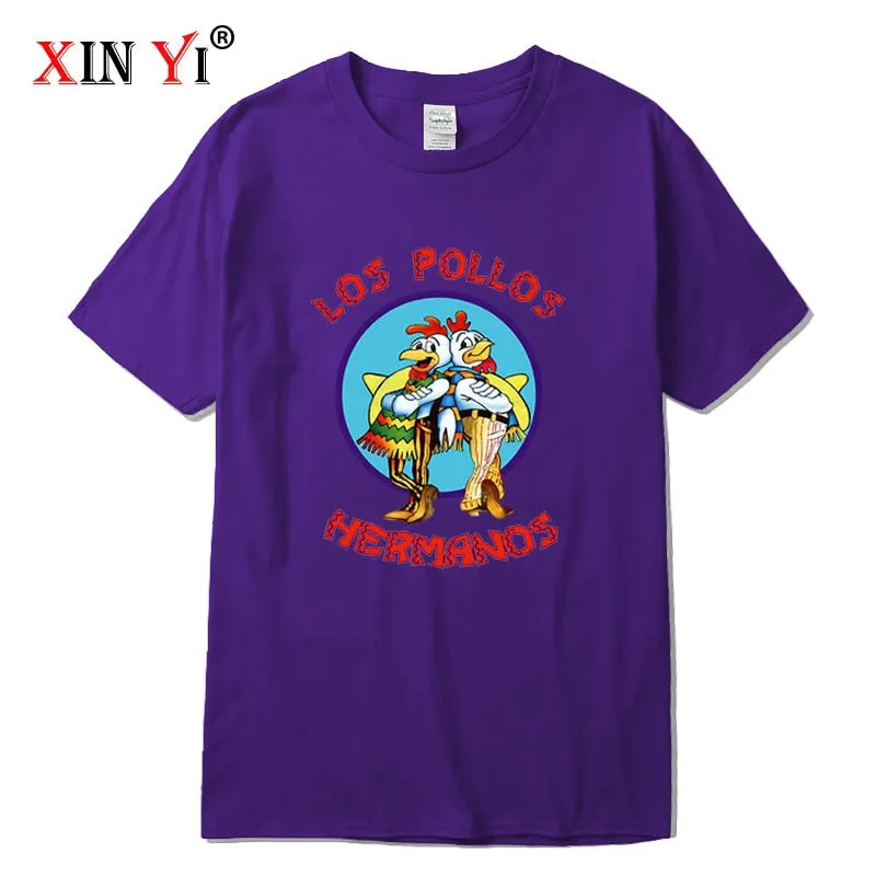 XIN YI Men&#39;s high quality t-shirt100%cotton Breaking Bad LOS POLLOS Chicken Brothers printed casual funny tshirt male tee shirts