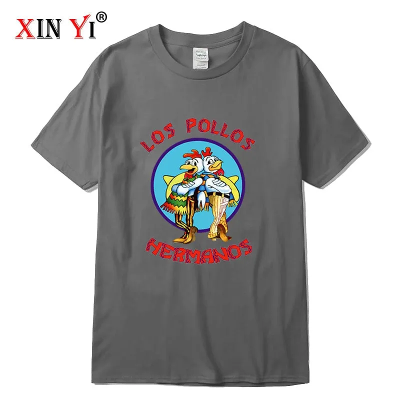 XIN YI Men&#39;s high quality t-shirt100%cotton Breaking Bad LOS POLLOS Chicken Brothers printed casual funny tshirt male tee shirts