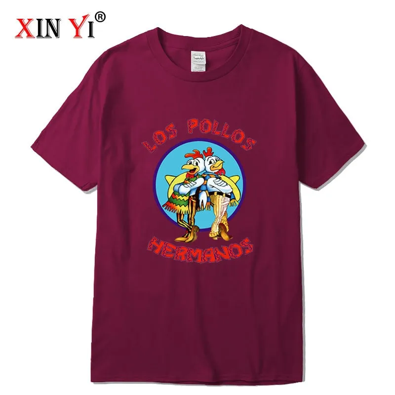 XIN YI Men&#39;s high quality t-shirt100%cotton Breaking Bad LOS POLLOS Chicken Brothers printed casual funny tshirt male tee shirts