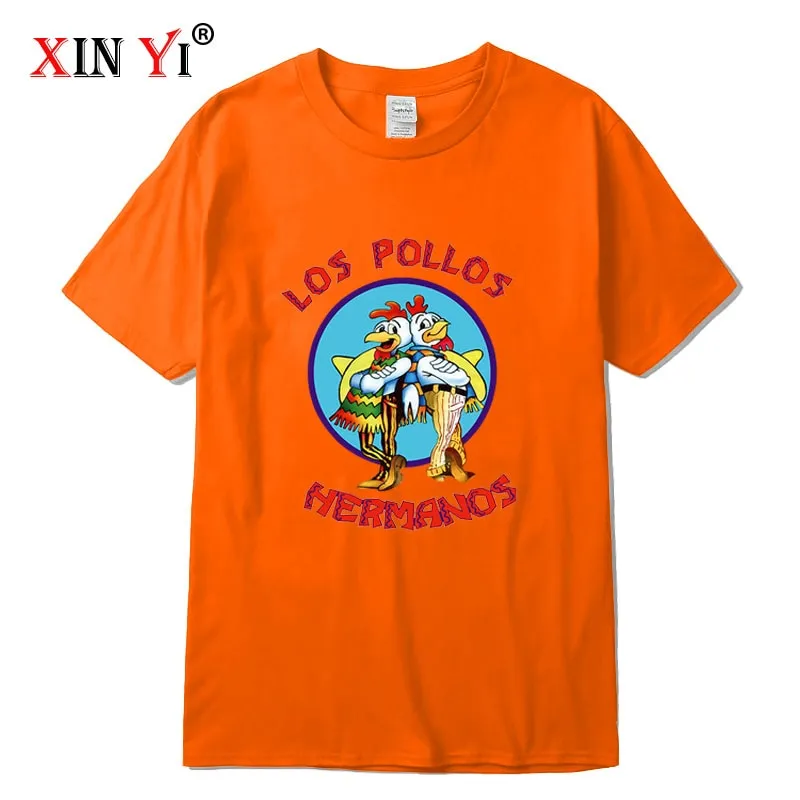 XIN YI Men&#39;s high quality t-shirt100%cotton Breaking Bad LOS POLLOS Chicken Brothers printed casual funny tshirt male tee shirts
