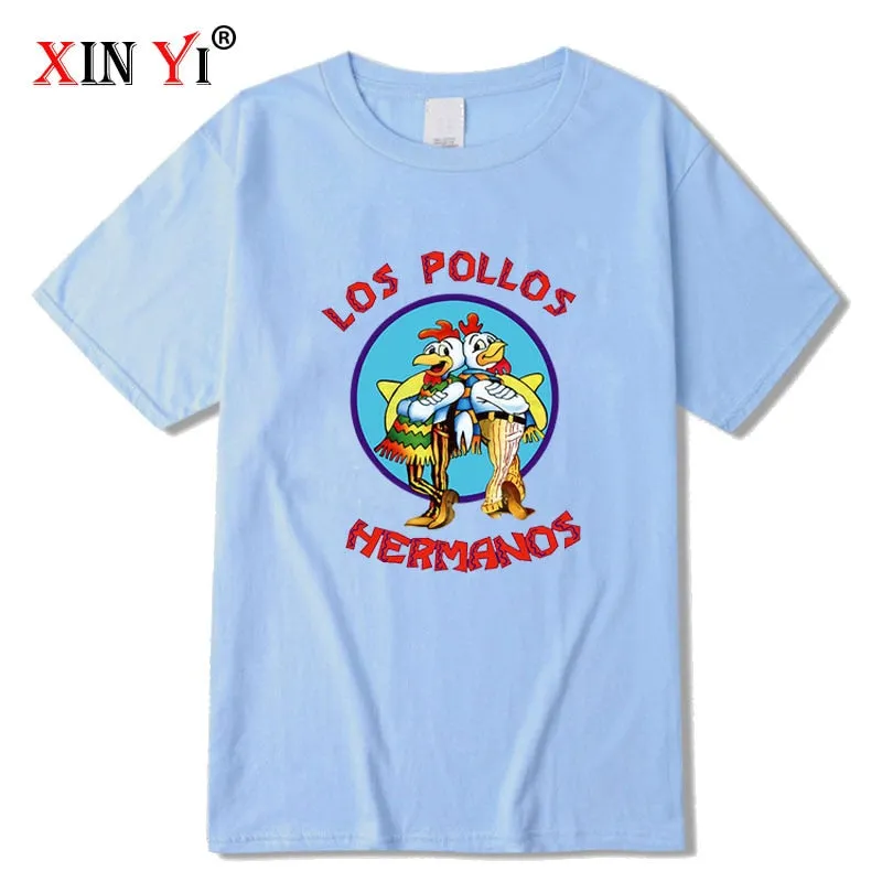 XIN YI Men&#39;s high quality t-shirt100%cotton Breaking Bad LOS POLLOS Chicken Brothers printed casual funny tshirt male tee shirts