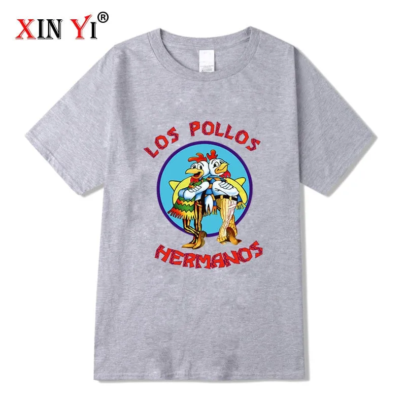 XIN YI Men&#39;s high quality t-shirt100%cotton Breaking Bad LOS POLLOS Chicken Brothers printed casual funny tshirt male tee shirts